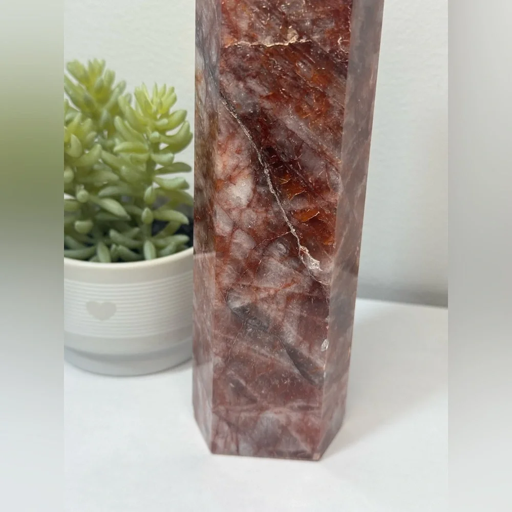 Huge Beautiful Fire Quartz Crystal Tower